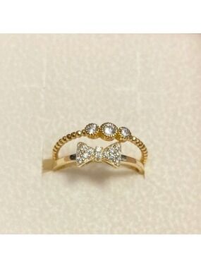 14k gold plating on sterling silver (Gold Vermeil) CZ Bow and Bezel rings size 6